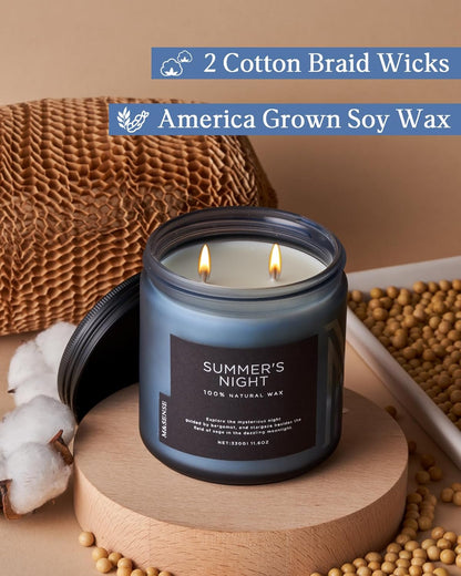 M&SENSE Summer's Night Scented Candle, 11.6oz Natural Soy Wax Clean Non Toxic for Home, Medium 2 Wick Gifts for Men, Up to 70 Hours Burn Time, Manly Candles for Bedroom