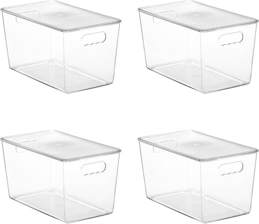 Vtopmart 4 Pack Clear Stackable Storage Bins with Lids,XLarge Plastic Containers with Handle for Pantry Organizer and Storage,Perfect for Kitchen,Fridge,Cabinet, Closet,Bathroom Organization