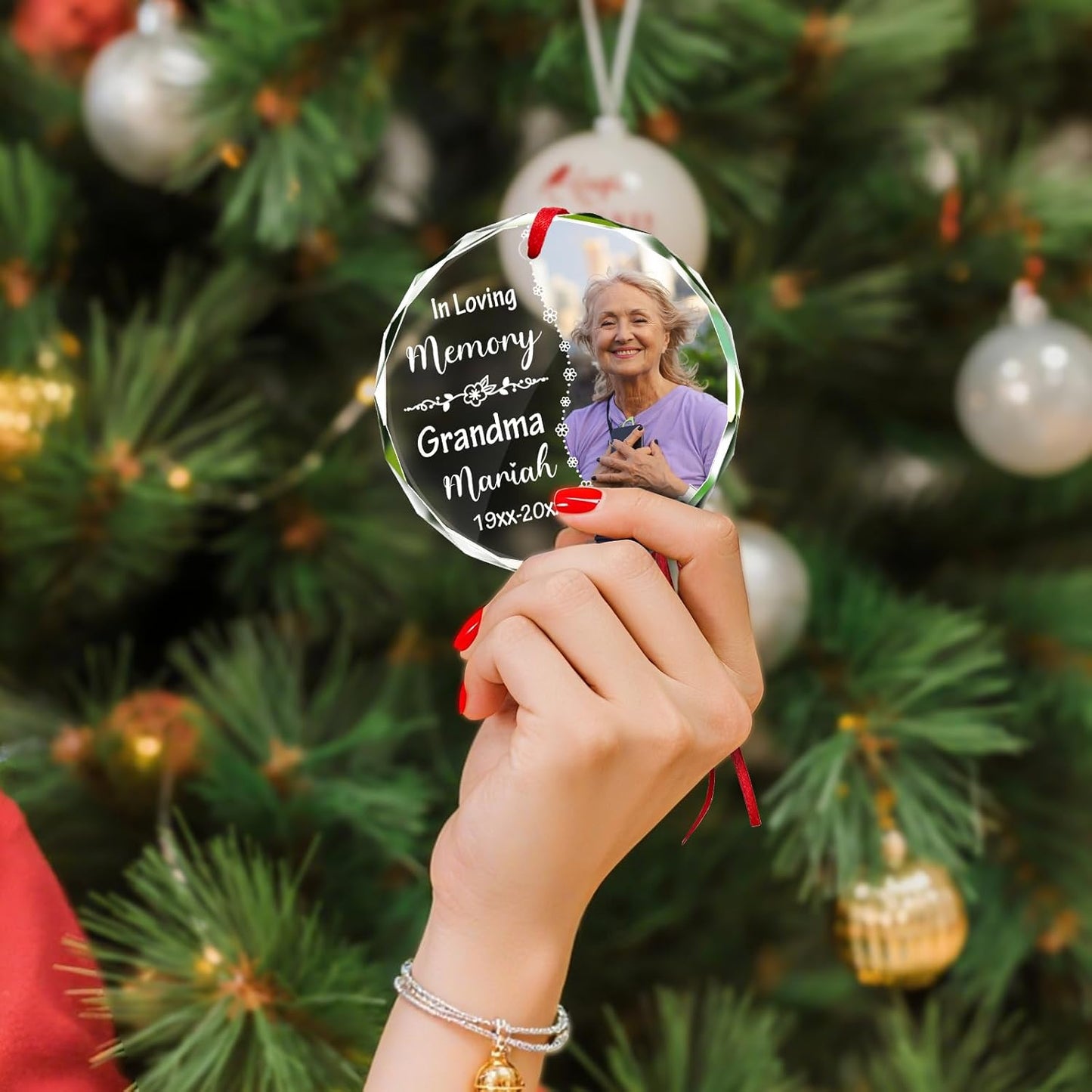 Personalized Christmas Ornament with Photo - Custom in Loving Memory Picture Ornaments, Customized Memorial Hanging Ornament, Sympathy Keepsake Gift for Loss of Loved One