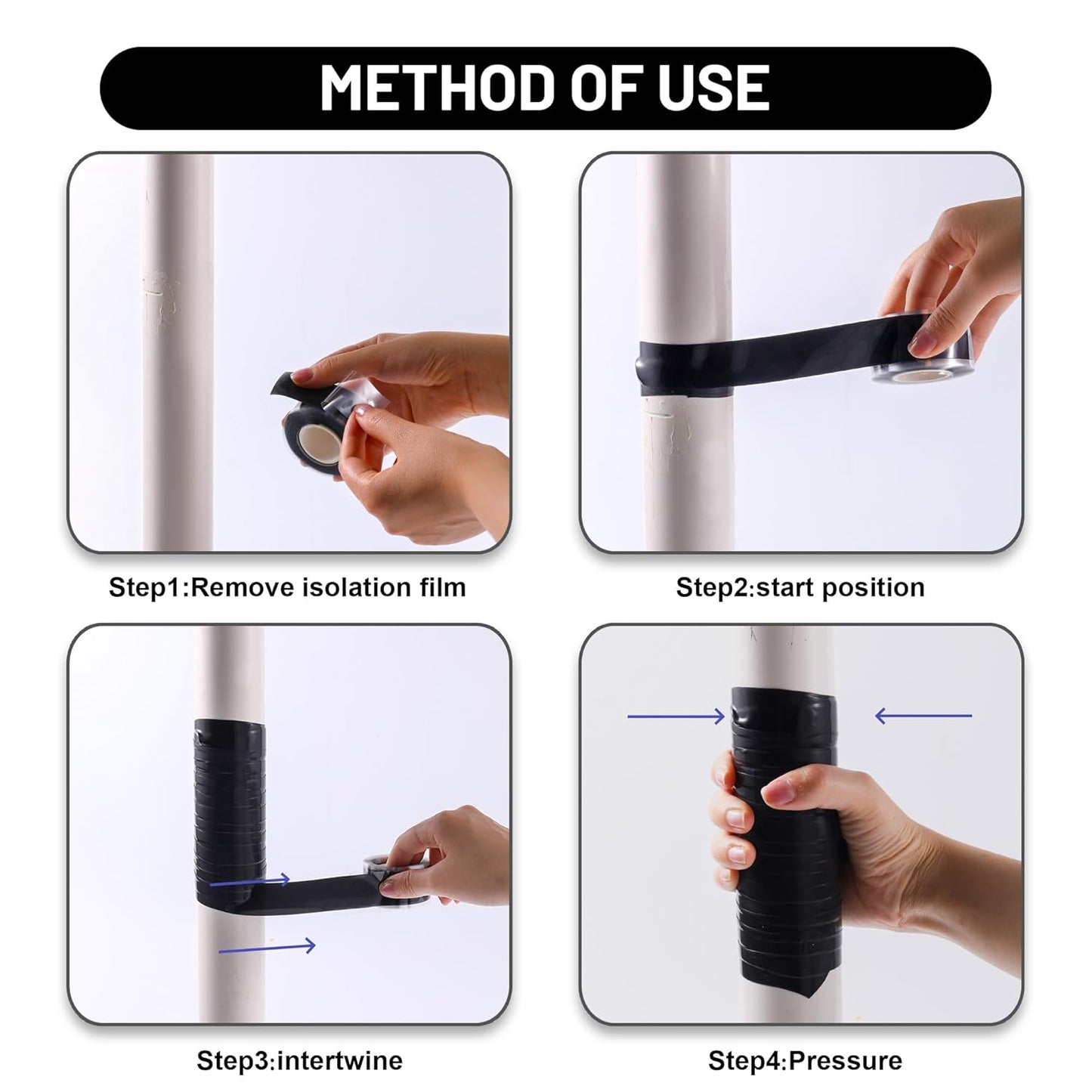 Self Fusing Silicone Tape 4 Rolls 1 in x 10' Black Waterproof Rescue Tape Rubber Leak Silicone Self-amalgamating Tape for Plumbing, Sealing Pipes, Hose Repair, Outdoor Coax and Tool Fixation