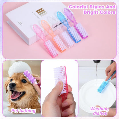 50 Pcs Handle Grip Nail Scrubber Brushes, Manicure Pedicure Cleaning Brushes for Fingernails and Toes, Multi-Purpose Cleaning Tools in 5 Colors