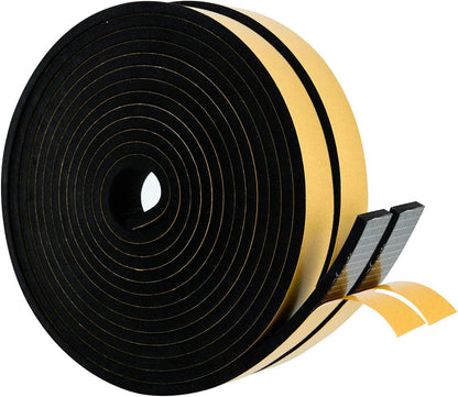 High Density Foam Weather Stripping Door Seal Strip Insulation Tape Roll for Insulating Door Frame, Window, Air Conditioner | Self Adhesive Sealing Weatherstrip (Black, 1 in x 1/4 in x 30 Ft)
