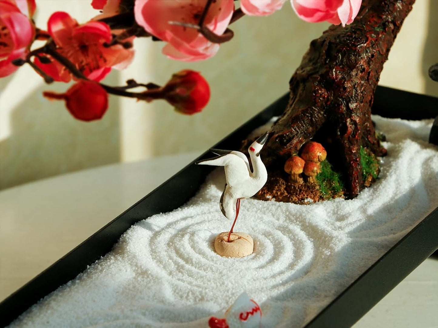 Mini Zen Garden Kit for Desk Tabletop Rock Sand Tray Therapy Kit Office Stress Relief Spiritual Decor Japanese Zen Healing Gifts for Lady Yoga Meditation Accessories with Bonsai Buddha Koli Fish Rake