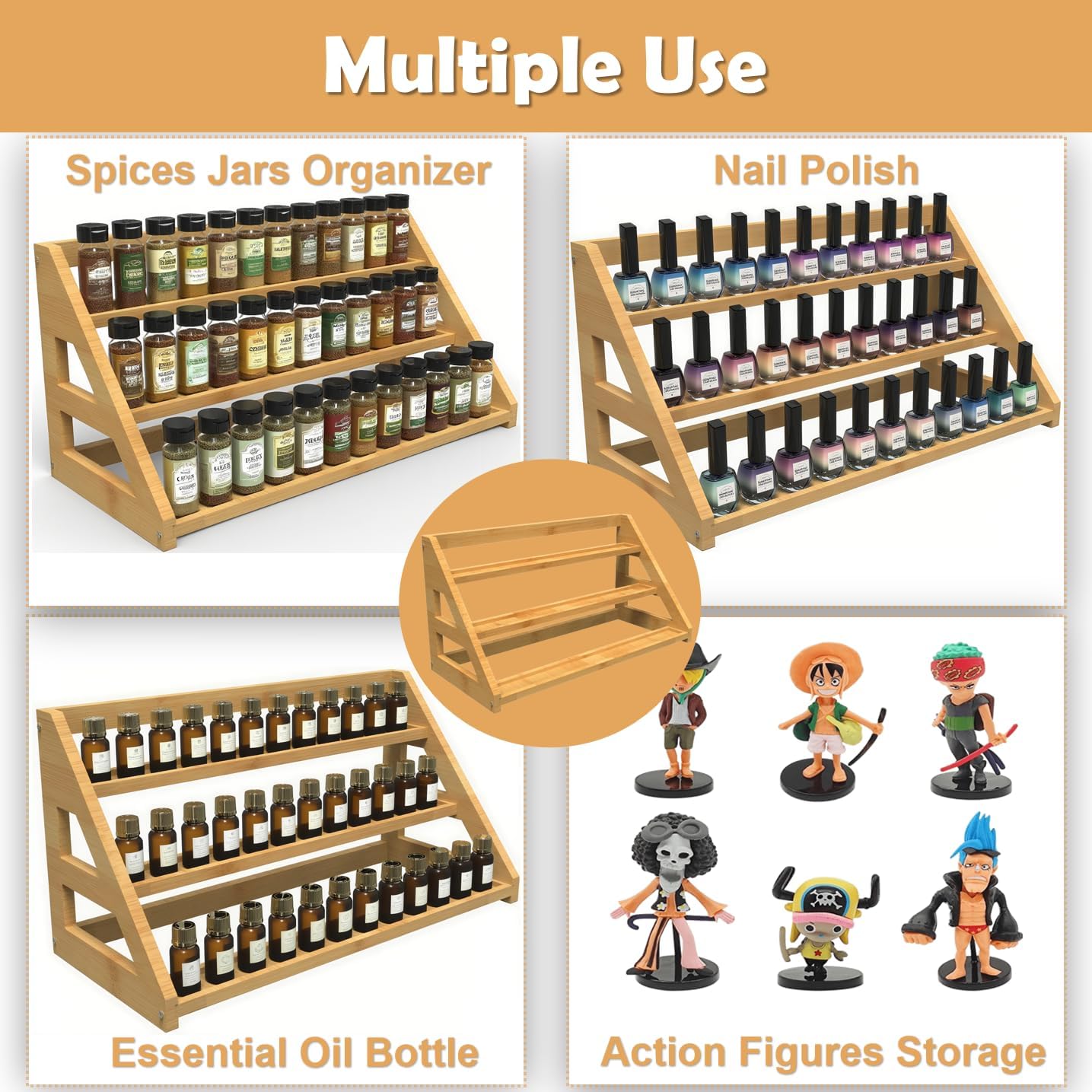 Spice Rack Organizer for Spice Jars: Large Bamboo 3-Tiered Seasoning Rack for Countertop, Kitchen, Cabinet, Pantry