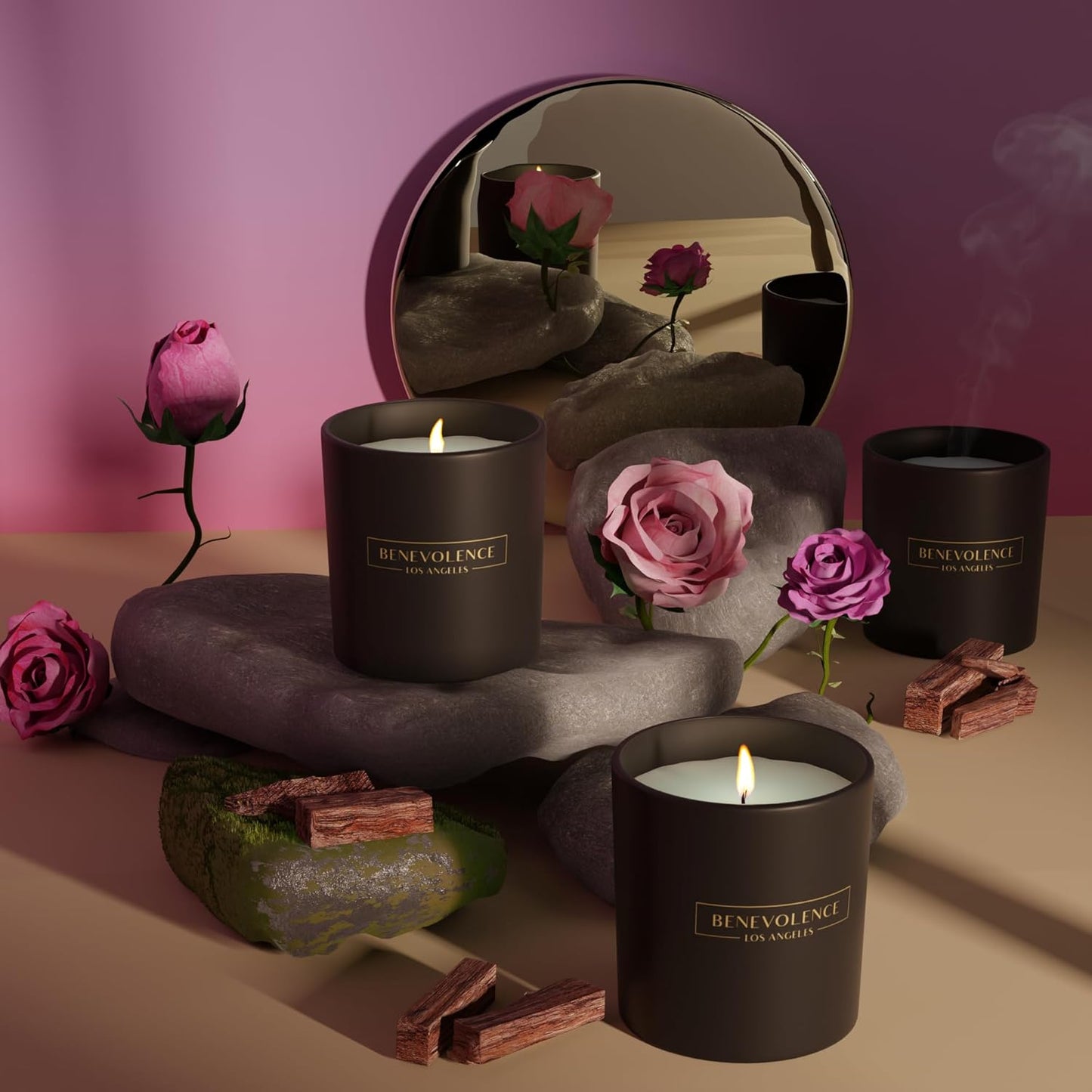 Benevolence LA Clearance Candles Rose & Sandalwood Scented Candle | Soy Candles, Black Candle for Home | Gifts for Women and Men | Home Fragrance | Aromatherapy | 6oz