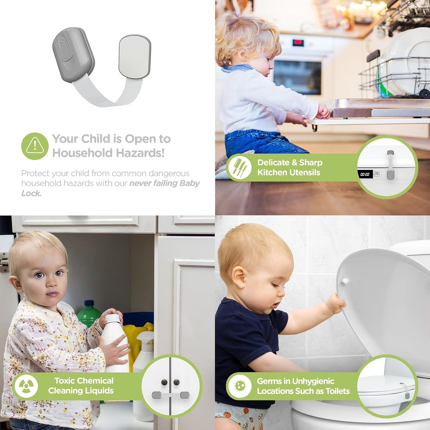 Baby Proofing Child Safety Locks (2 Pack) by Skyla Homes - The Safest, Quickest and Easiest 3M Adhesive Cabinet Latches, No Screws & Magnets, Multi-Purpose for Furniture, Kitchen, Ovens, Toilet Seats