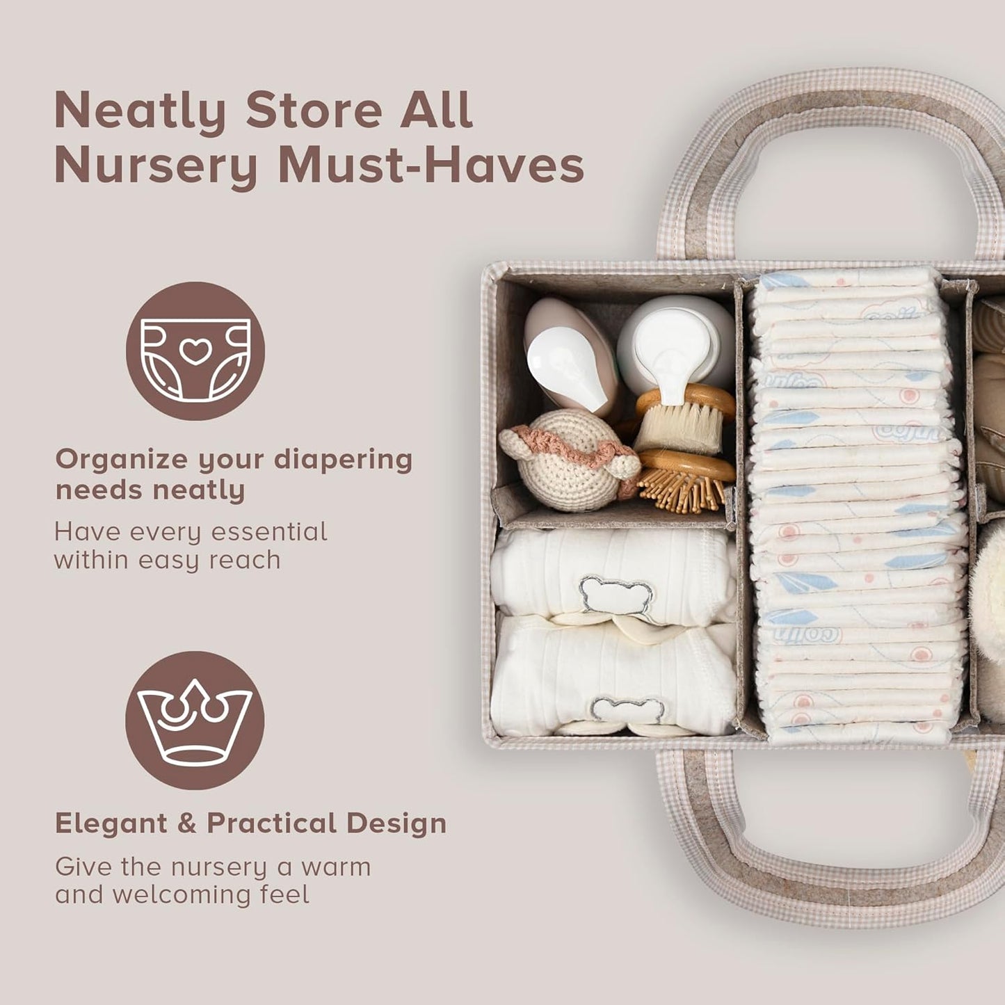 PeraBella XL Diaper Caddy Organizer With Handle, Baby Shower Gifts Basket Bag, Registry Search Must Haves Items, Newborn Girl Boy Nursery Storage Organizer, Baby Bag Essentials, Car Diaper Caddy Cart