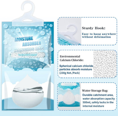 20 Pack Hanging Moisture Absorbers - Fagrance Free Dehumidifier Bags, 8.11 OZ/Pack, Removes Moisture & Odors, Humidity Absorber Packs for Closet Bedroom Kitchen