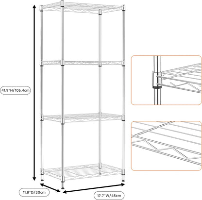 4 Tiers Shelf Metal Storage Shelves Wire Rack Closet Organizers with Wheel for Garage Kitchen Bathroom Laundry Chrome 11.8" D x 17.7" W x 41.9" H