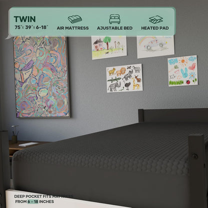 OhGeni 100% Waterproof Mattress Protector, Twin-Gray Size Mattress Pad, Fits 6"-20" Mattresses with Deep Pocket, Cooling, Breathable Fitted Sheets, Soft Bed Cover, Noiseless, Machine Washable