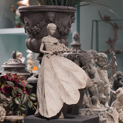 Guichifun Fairy Statue Collection Home Decoration - Grey Leaf Angel Girls Resin Home Decor for Outside or Inside Rustic Garden Outdoor Yard Decorations Figurines Gift 14.25 x 9 x 20.25 Inch