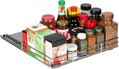 Pull Out Cabinet Organizer for Spices, Cans - Heavy Duty with Lifetime Limited Warranty- Pull Out Spice Rack- Cabinet Pull Out Shelf for Cans,Dishes, Etc, 16-3/8"Wx 10-1/2"D x 2-3/4” H, Chrome