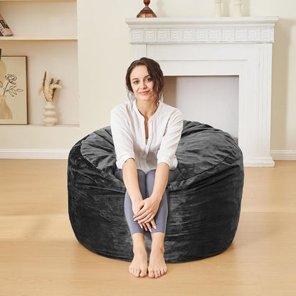 Bean Bag Chairs for Adults - Memory Foam Furniture BeanBag Chair - Kids/Teens Sofa with Soft Micro Fiber Cover - Round Fluffy Couch for Living Room Bedroom College Dorm - Carbon Black