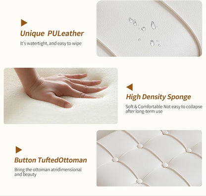 Small 38 Inches Long White Ottoman Bench with Storage,Footstool Furniture End of Bed Benches,Faux Leather Ottomans and Seat for Foot Rest in Bedroom, Living Room, Entryway