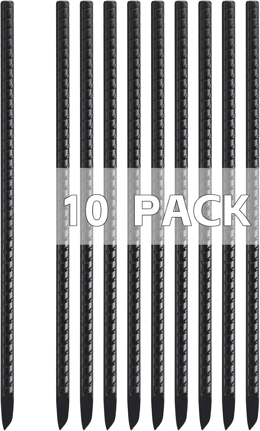 Rebar Stakes 16 Inch, 10 Pack Ground Stakes Heavy Duty with Chisel Point, Straight Metal Stakes for Concrete Form, Landscaping, Camping Tent or Timber, Black