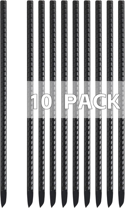 Rebar Stakes 16 Inch, 10 Pack Ground Stakes Heavy Duty with Chisel Point, Straight Metal Stakes for Concrete Form, Landscaping, Camping Tent or Timber, Black