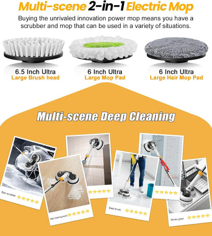 qimedo 800RPM Cordless Electric Mop, 6000mAh Battery Electric Power Scrubber & Mops for Floor Cleaning, Best Automatic Spin Mops with Smart Display,Rotating Mop with LED Light & Water Spray