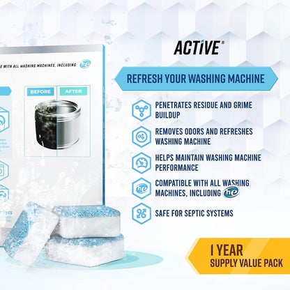 Washer Dishwasher Disposal & Coffee Cleaner Tablets - 96 Tabs Includes ACTIVE Washing Machine Cleaner, Dishwasher, Disposer, Coffee Maker Descale Tabs - Deep Clean & Refresh Appliance - 1 Year Supply