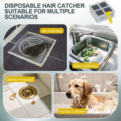 80PCS 4"x4" Disposable Hair Drain Stickers, Anti-Blocking Filter Screen Self-Adhesive Mesh Drain Covers for Bathroom, Bathtub, Sink, Kitchen, Laundry Room, Shower