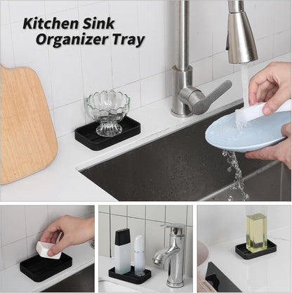 Silicone Kitchen Sink Organizer Tray for Multiple Usage,Easy Clean Sponges Holder for Kitchen Bathroom Counter or Sink,Dish Soap Dispenser,Scrubber,Bottle,Cup Black 4.9”x 3.2”