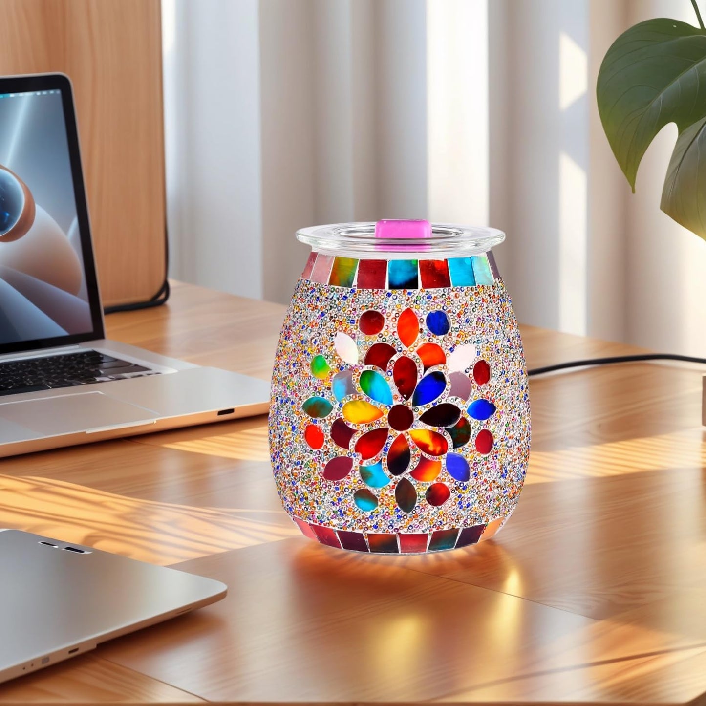 Dicimi Mosaic Glass Electric Wax Melt Warmer, Candle Warmer & Essential Oils Burner - Premium Wax Melts Burner (Petal)