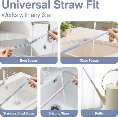 YOTIME Silicone Straw Cleaner Brush, 2 Pcs Reusable Straw Brush(6mm+9mm) for Cleaning Narrow & Wide Straws, Tumblers, Blue