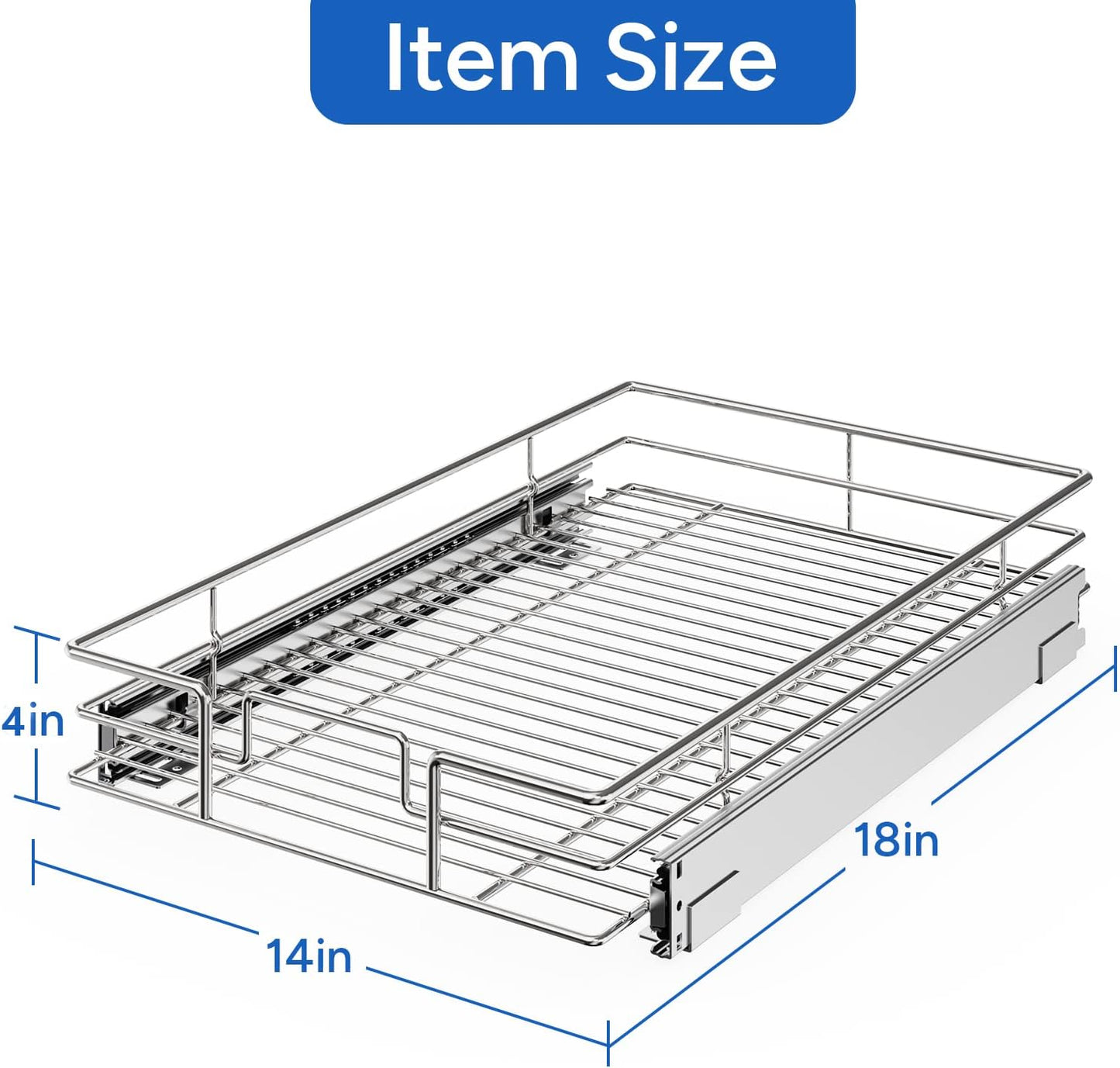ROOMTEC Pull Out Cabinet Organizer, Cabinet Pull Out Shelves 14" W x 18" D, Heavy Duty Cabinet Drawers Slide Out Kitchen Cabinet Organizers Storage Shelf