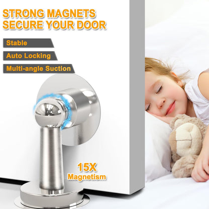 6 Pack Door Stopper Magnetic, COCIVIVRE Magnet Door Stop Stainless Steel for Wall and Floor Mounting, No Drilling Doorstop with Adhesive Tape Hold Your Door Open, Silver