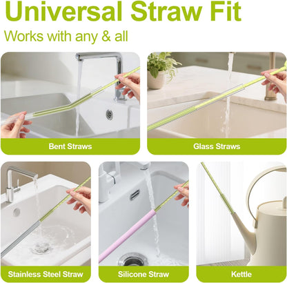 YOTIME Silicone Straw Cleaner Brush, 2 Pcs Reusable Straw Brush(6mm+9mm) for Cleaning Narrow & Wide Straws, Tumblers, Green