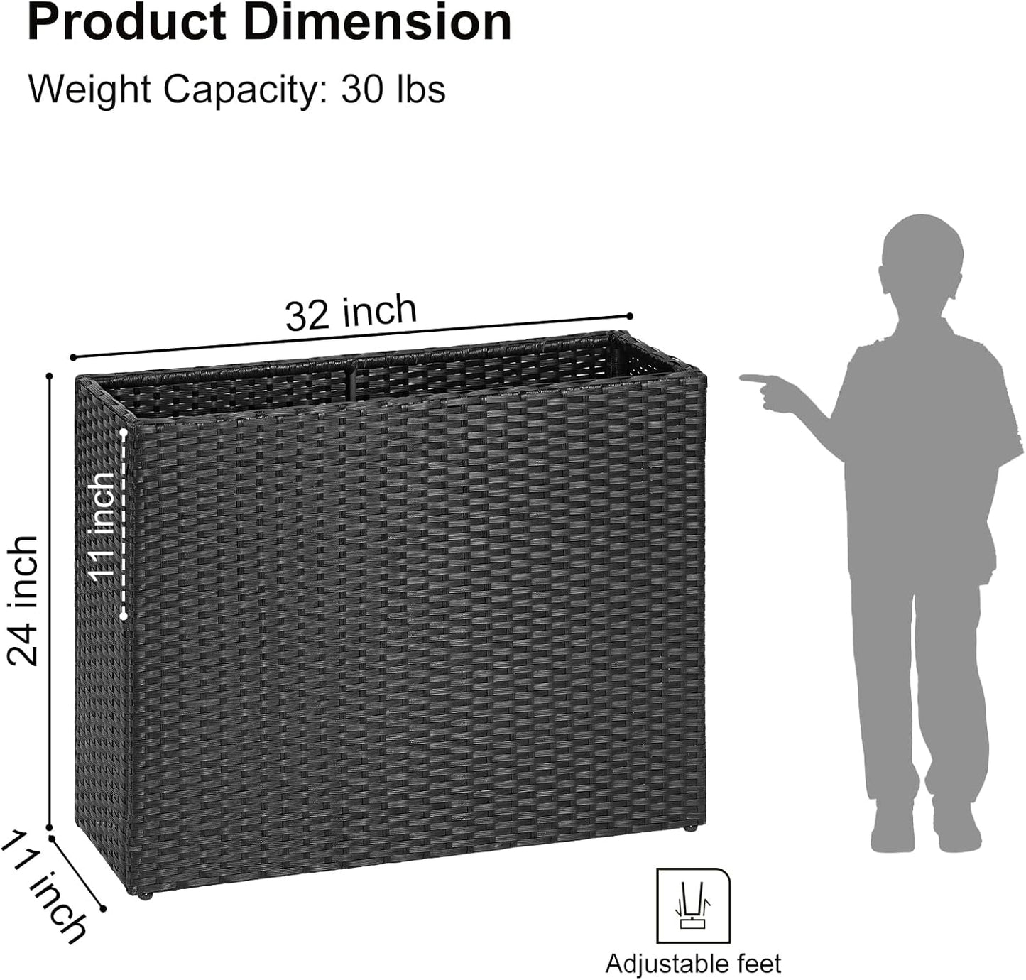 SUNNYPARK Tall Rectangular Planter with Removable Liner, All-Weather PE Rattan Large Modern Planters Indoor Outdoor Flower Plant Pots Garden Box Patio Yard Front Porch Deck