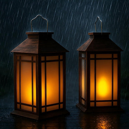 2-Pack 13" Vintage Candle Lantern with Led Flameless Candle (6hr Timer) - IP65 Waterproof Battery Powered - Outdoor Patio Hanging Lanterns Decorative Tabletop Lanterns