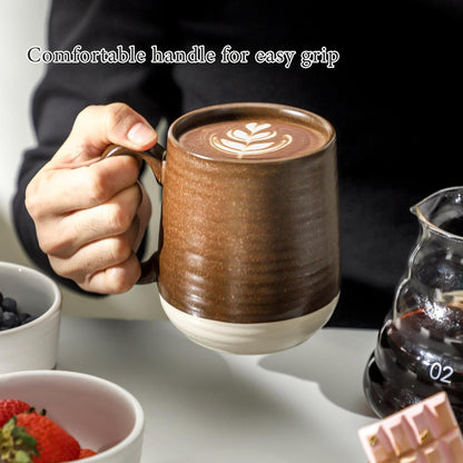 Hasense Ceramic Coffee Mug Set of 4, 15 oz Coffee Cups with Big Handles, Large Latte Mugs for Men and Women, Christmas Cups for Tea, Hot Cocoa, Latte, Cappuccino, Dishwasher Microwave Safe, Brown