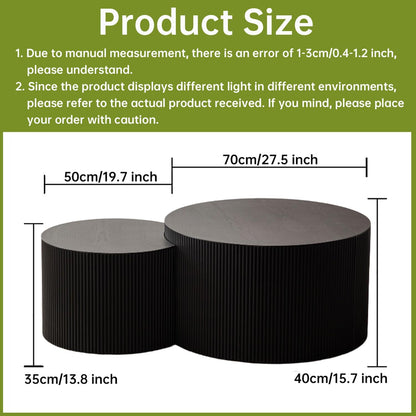 Round Nesting Coffee Table Set of 2 Small Round Coffee Tables for Living Room Modern Fluted Coffee Table Circular End Table Side Table for Small Spaces No Assembly (Black B, 27 in)