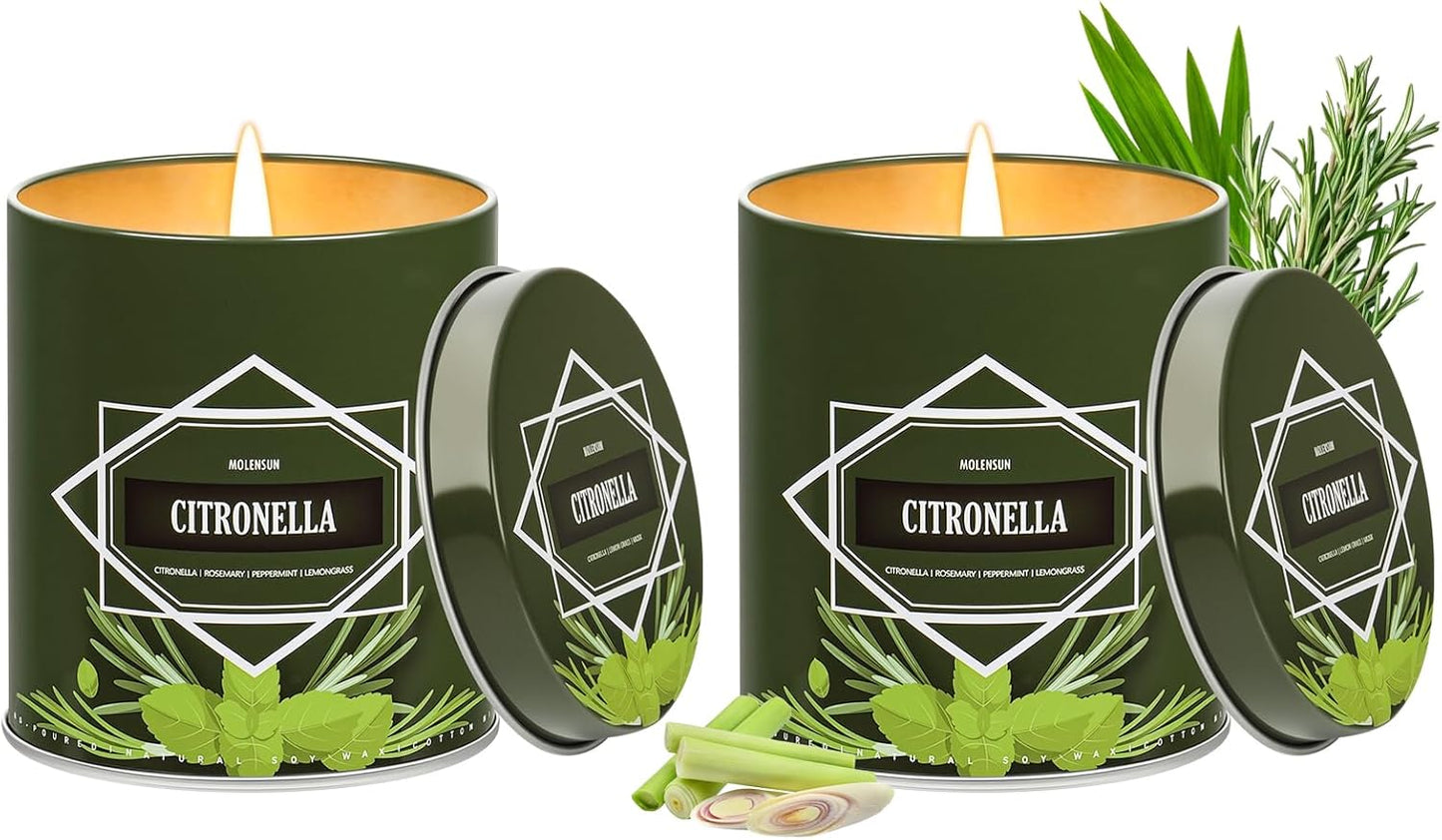 Citronella Candles Outdoor 2-Pack, Total 18oz Citronella Candles for Outside Patio, Camping & Garden, Summer Gifts for Indoor Home Scented, 50-Hour Burn Time, 9 Ounce Each