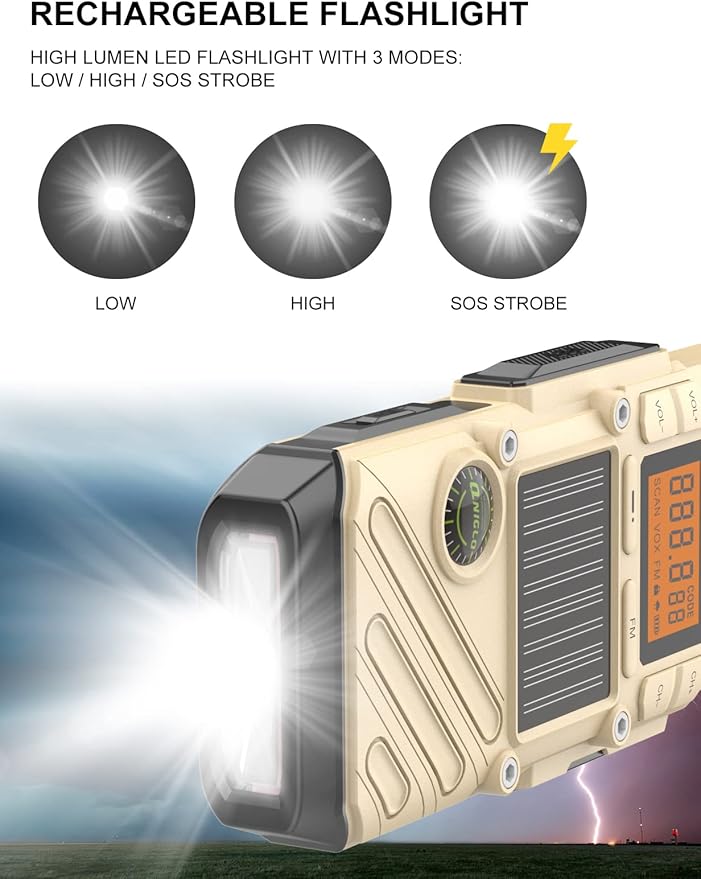 Walkie Talkies for Adults Rechargeable, FM/NOAA Emergency Radios with Weather Alerts, LED Flashlight & SOS Alarm, Solar Powered Hand Crank Long Range 2 Way Radios Walkie Talkie with USB Charged