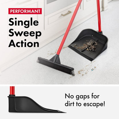 Dustpan with Handle by Ravmag- Solid Natural Rubber Construction- 29” Long Handled Dust Pan- Stand Up Design- Accommodates Any Broom/Hand Brush- Best Dustpans for Home (2 Piece Long Handle)