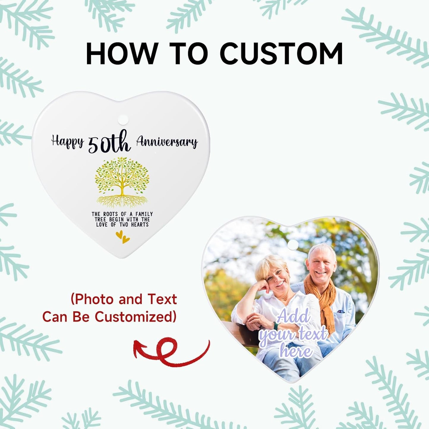 Personalized Wedding Anniversary Ornament 2025, Custom Year Wedding Ornament Gifts for Couple Parents, Heart Ceramic Personalized Christmas Ornaments Decoration