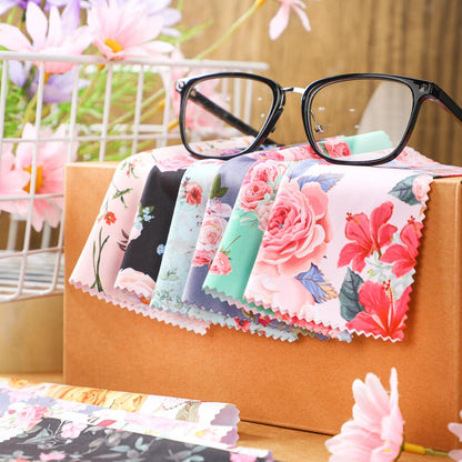 Sinmoe 20 Pcs Microfiber Cleaning Cloth Elegant Flower Design Microfiber Cloth Soft Multicolor Glasses Cleaner for Eyeglasses Camera Lens Cell Phone Screens Glasses, 6 x 6 Inches