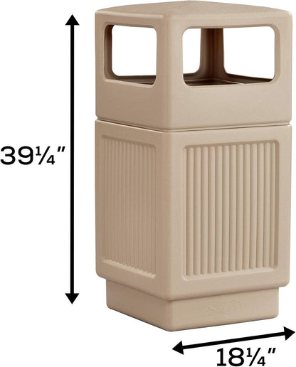 Safco Canmeleon Trash Can, 38 Gallons, Indoor and Outdoor Use, Durable & Weather-Resistant Commercial Garbage Can, Tan