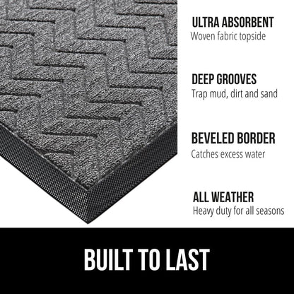 GORILLA GRIP 100% Waterproof All-Season WeatherMax Doormat, 60x24, US Designed Natural Rubber, Stain and Fade Resistant, Low Profile Indoor Outdoor Door Mats, Easy Clean Patio Mat, Steel Chevron