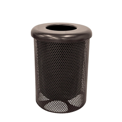 COATEDOUTDOORFURNITURE RFT-P-BRW Heavy Duty Round Trash Receptacle with Flat Top, Liner Included, 32 Gallon, Brown, Made in America