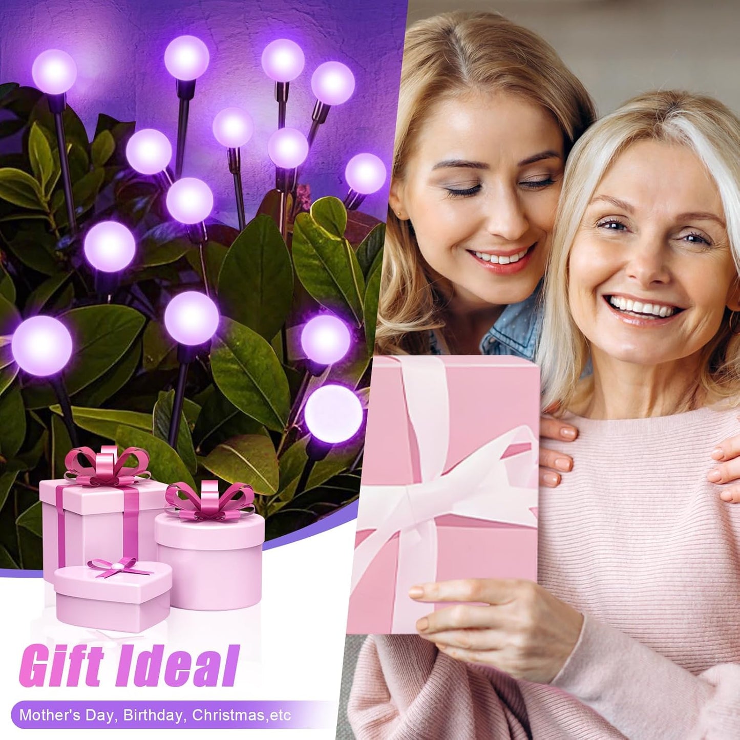 Solar Garden Lights – 16 LEDs Solar Firefly Lights, Purple Swaying Lights Outdoor Waterproof, 2 Pack 8 Heads Garden Decorative for Yard Patio Pathway Lawn Decorations