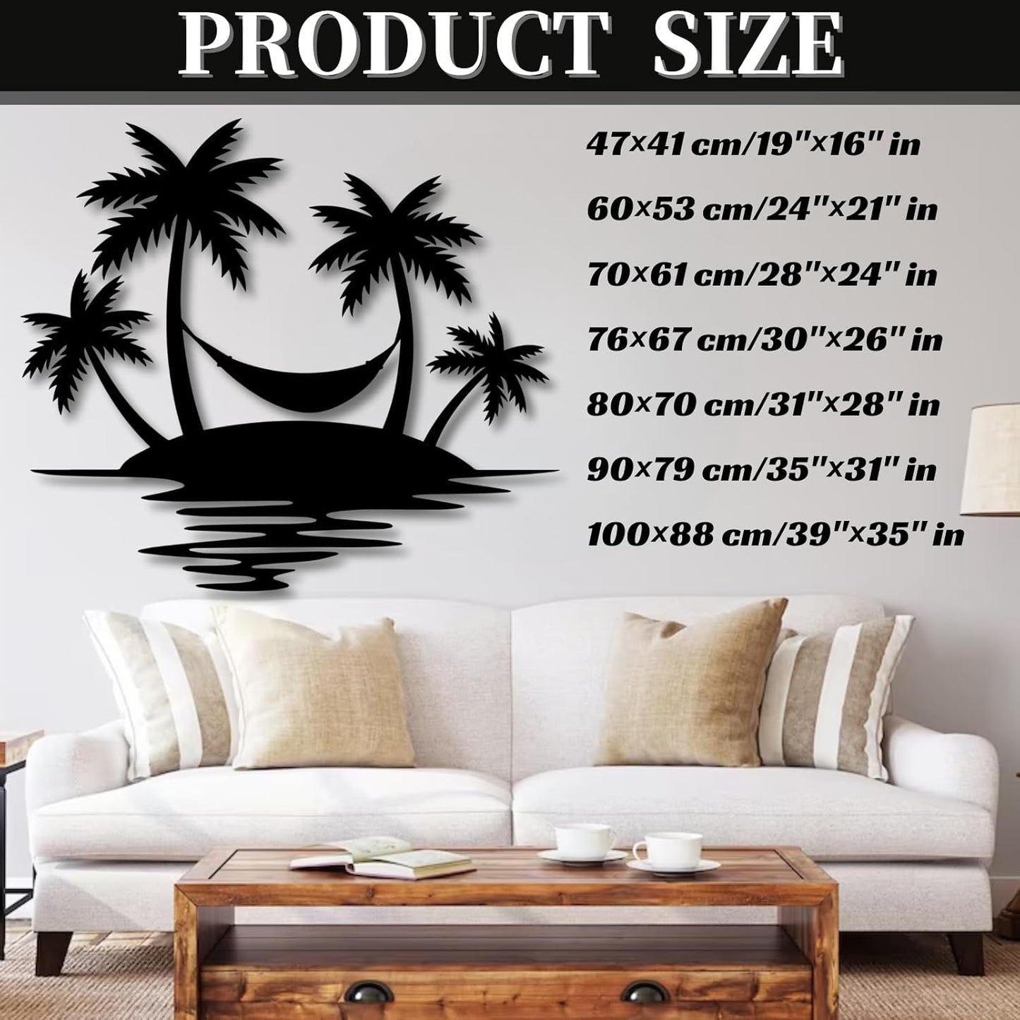 Palm Tree Metal Wall Decor,Palm Tree Outdoor Wall Art,Tropical Palm Tree Wall Decorations for Living Room,Outdoor Wall Decorations for House(39"×35",Black)