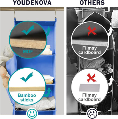 YOUDENOVA Hanging Closet Organizer, 6-Shelf Closet Hanging Storage Shelves, Blue