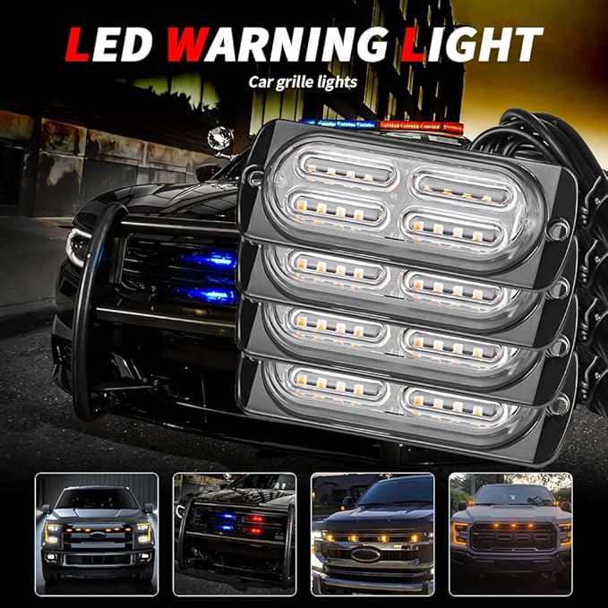 Upgraded LED Emergency Strobe Warning Lamps Kit, 4 Pods 20LEDs, 18 Flash Patterns for Warning, Side, Prompt, Marker, Beacon Light (Blue)