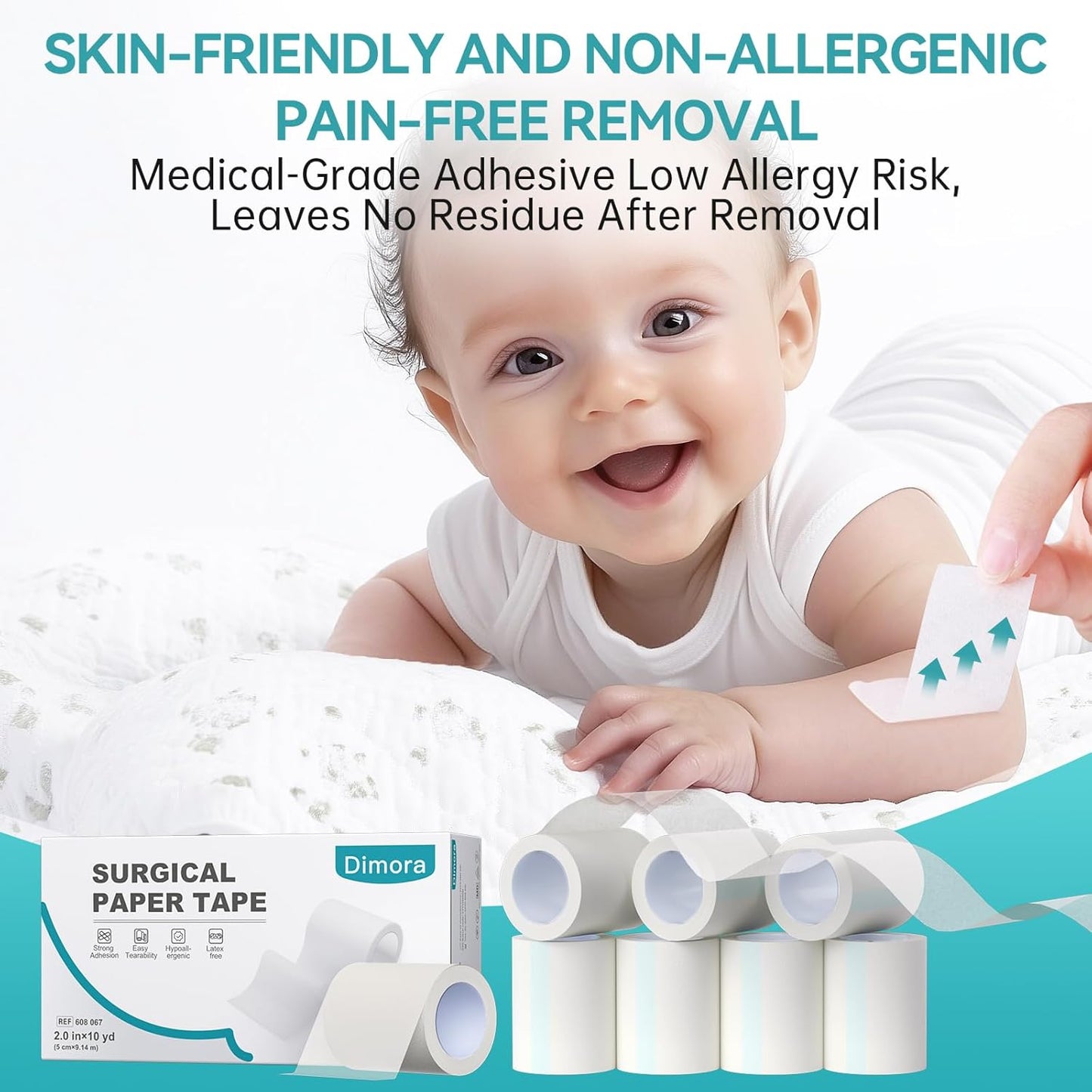 Dimora Soft Paper Surgical Tape 8 Rolls- Hypoallergenic Medical Tape for Sensitive Skin，Breathable First Aid Wound Tape with Pain-Free Removal, Secures Dressing and Medical Devices -2" x 10 Yards