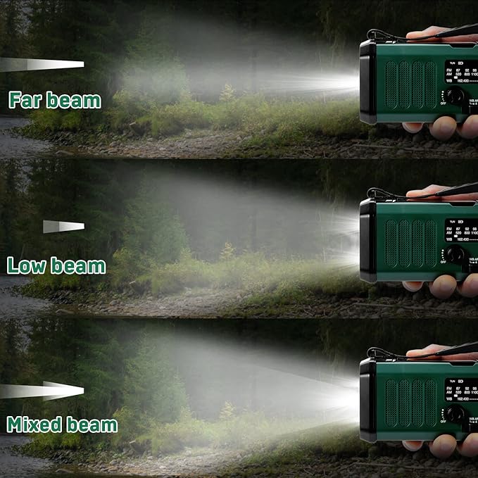 Emergency Hand Crank Radio with 10000mAh/37000mWh Battery Backup, NOAA/AM/FM Weather Radio, Type-C Charge,Solar Charging,SOS, 3 Modes LED Torch, Reading Lamp, Compass for Outdoor Survival