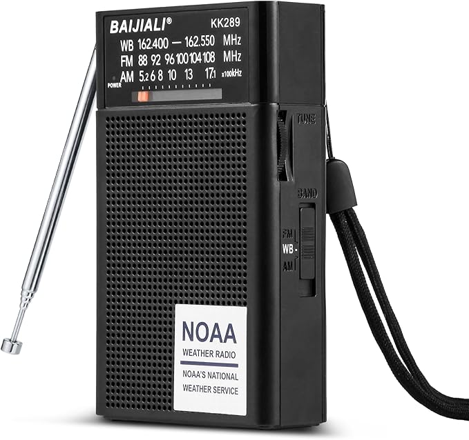 BAIJIALI NOAA Weather Radio with AM/FM, Emergency Portable Radio - Strong Reception, Battery Operated, Headphone Jack for Storms, Hurricanes and Outdoor Activities (Black)