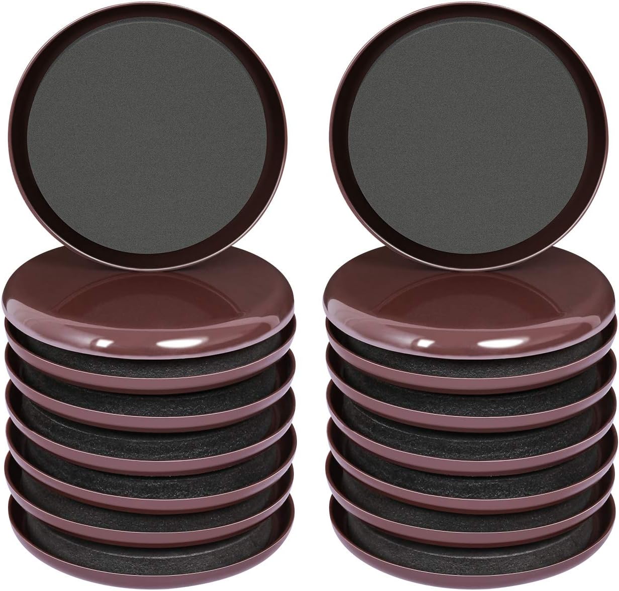 Ezprotekt 3 1/2 inch Furniture Moving Sliders for Carpet, 16 Pcs Round Reusable Furniture Movers Pads for Heavy Table Desk Bed Sofa Fridge Couch Cabinet, Move Furniture Easily & Safely! (Brown)
