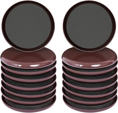 Ezprotekt 3 1/2 inch Furniture Moving Sliders for Carpet, 16 Pcs Round Reusable Furniture Movers Pads for Heavy Table Desk Bed Sofa Fridge Couch Cabinet, Move Furniture Easily & Safely! (Brown)